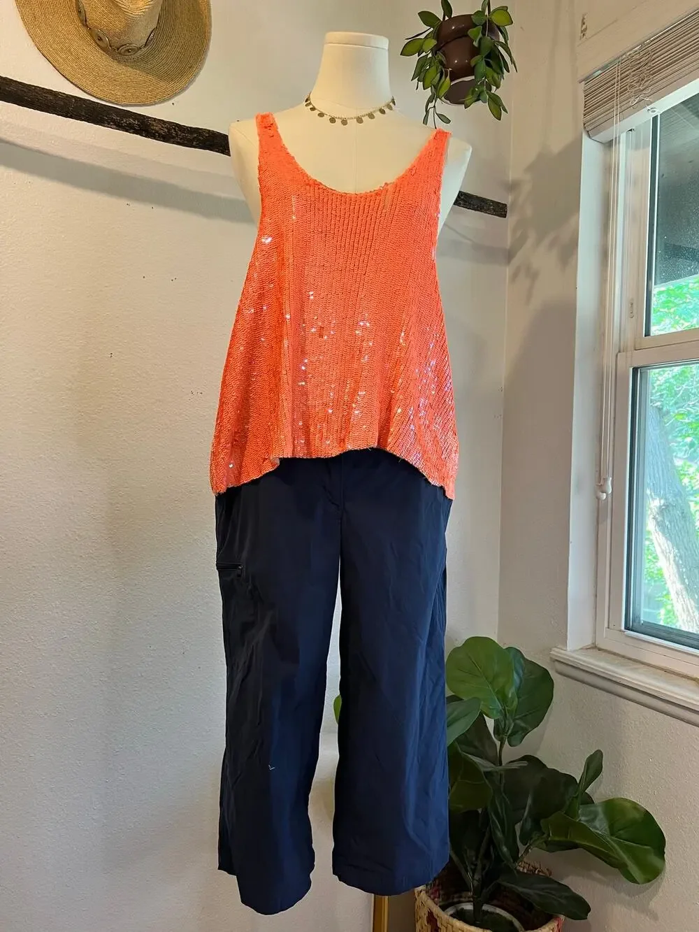 Joe's Jeans Pink Mermaid Slouchy Sequin Beaded Tank Top Size Medium Some Wear